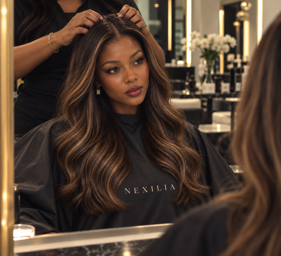 Balayage Body Wave Virgin Hair Wig — "18 Brunette Cramel Highlight