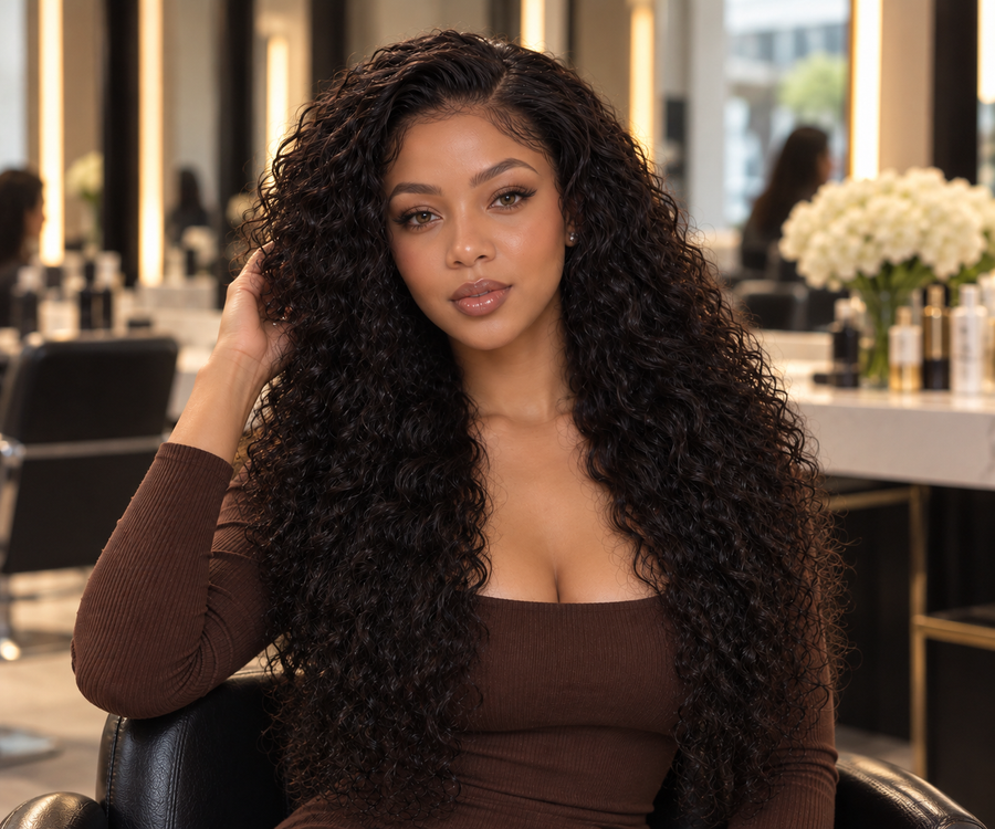Black Curly Virgin Hair 26" Wig