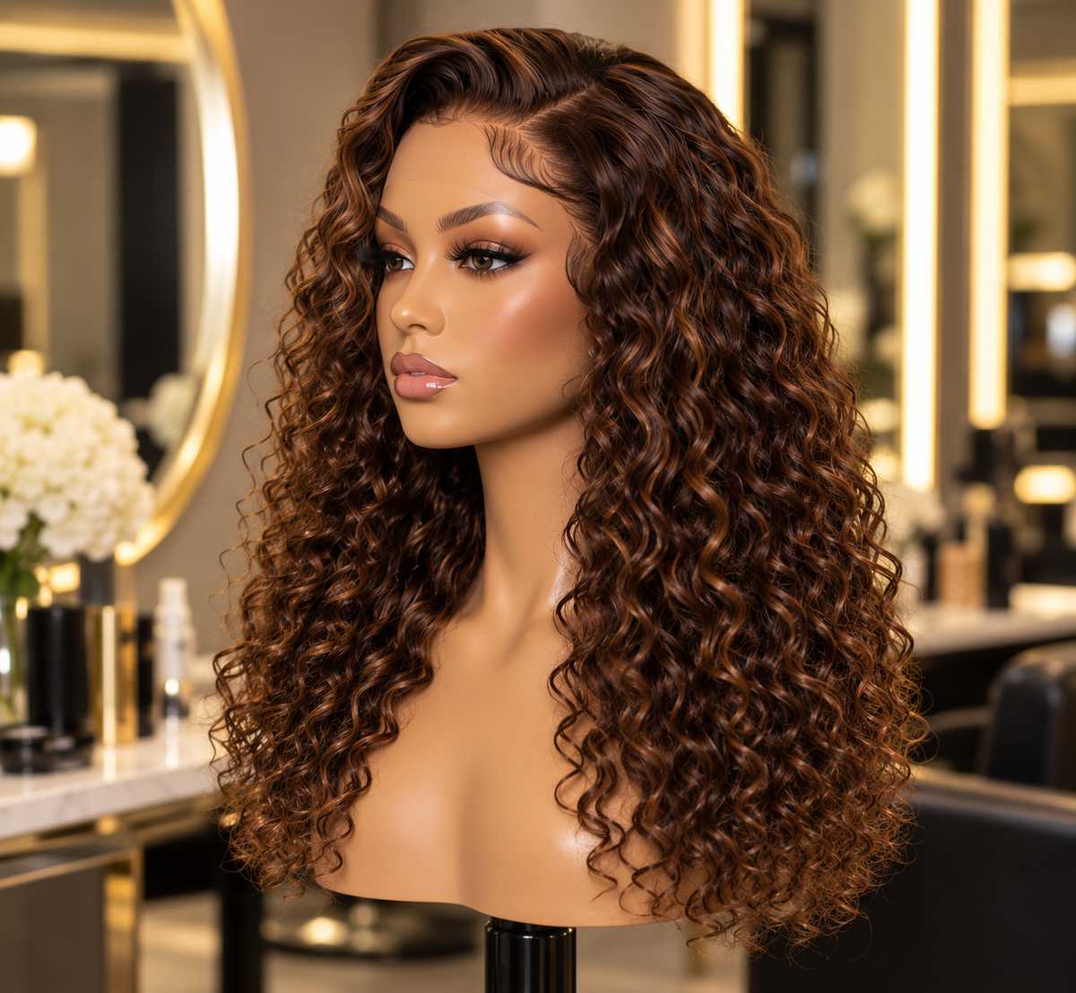 Chestnut Curly Virgin Hair Wig