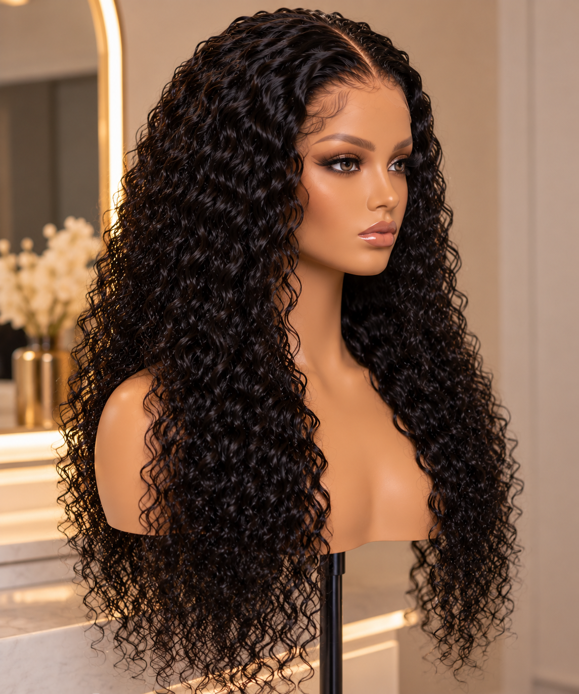 Black Curly Virgin Hair 26" Wig