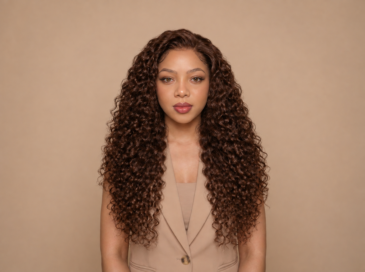 Chestnut Curly Virgin Hair Wig